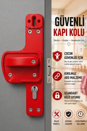 Okul ve Kreşler İçin Bariyerli Kapı Kolu | Çocuk Güvenlik Kapı Kolu | Kırılmaz ABS | 10'lu Sarı Kırmızı Set