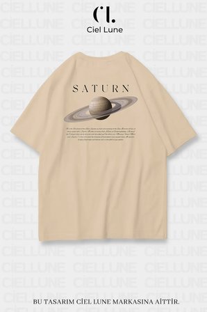 unisex kadın erkek saturn baskılı özel tasarım oversize t-shirt