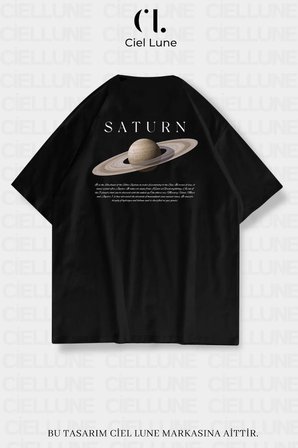 unisex kadın erkek saturn baskılı özel tasarım oversize t-shirt