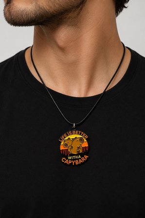 Capybara Temalı Metal Kolye 60 cm Siyah İpli Unisex Figürlü Kolye