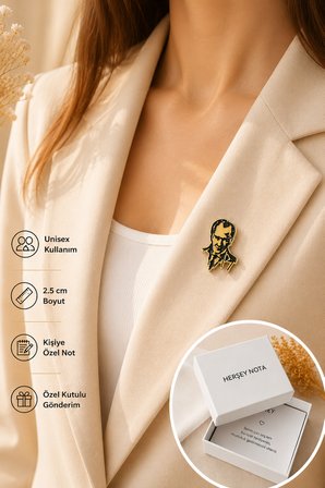 Atatürk Gold Renk Rozet Unisex Yaka Aksesuarı