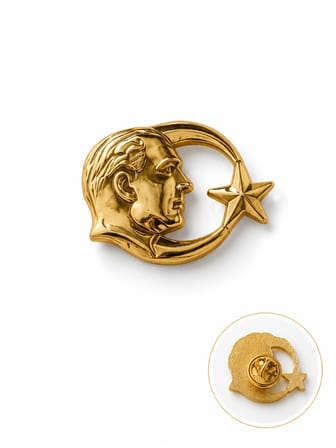 Atatürk Ay Yıldız Gold Renk Rozet Unisex Yaka Aksesuarı