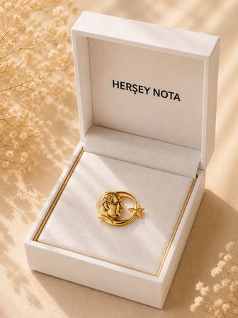 Atatürk Ay Yıldız Gold Renk Rozet Unisex Yaka Aksesuarı