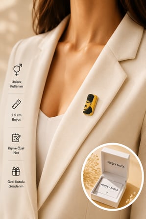 Atatürk Dikdörtgen Gold Renk Rozet Unisex Yaka Aksesuarı