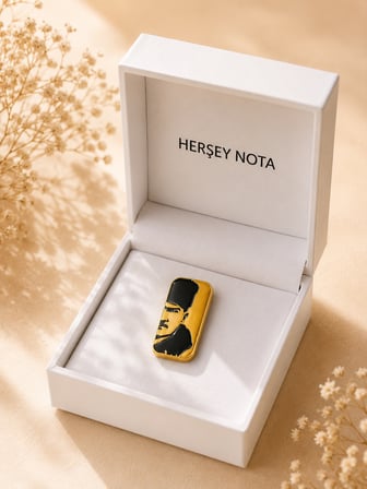 Atatürk Dikdörtgen Gold Renk Rozet Unisex Yaka Aksesuarı