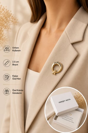 Atatürk İmzalı Ay Yıldız Gold Renk Rozet Unisex Yaka Aksesuarı