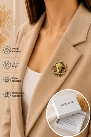 Atatürk Siluet Gold Renk Rozet Unisex Yaka Aksesuarı