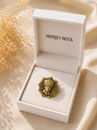 Atatürk Siluet Gold Renk Rozet Unisex Yaka Aksesuarı