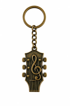 Sol Anahtarlı Gitar Kafa Anahtarlık Bronz Detaylı Metal Müzik Anahtarlığı Unisex