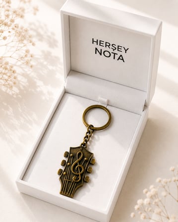 Sol Anahtarlı Gitar Kafa Anahtarlık Bronz Detaylı Metal Müzik Anahtarlığı Unisex