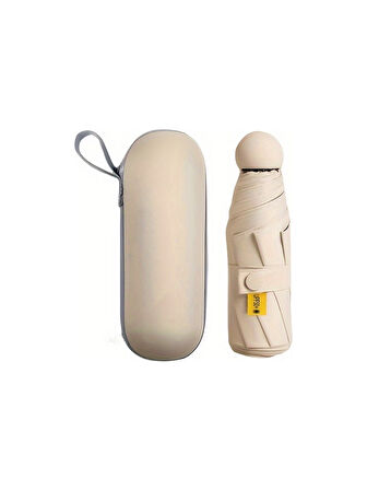 6 Telli Mini Cepboy Kapsullü Şemsiye -Bej