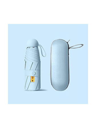 6 Telli Mini Cepboy Kapsullü Şemsiye -Açık Mavi