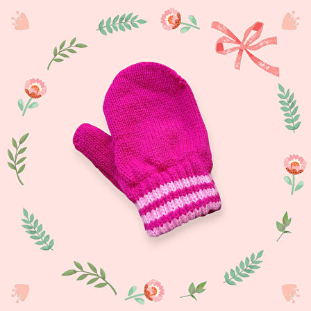 Parmaksız Kız Bebe Eldiveni Fuşya Örgü Eldiven 0-3 Yaş