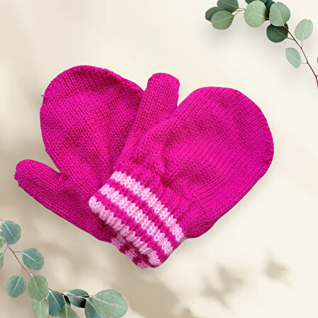 Parmaksız Kız Bebe Eldiveni Fuşya Örgü Eldiven 0-3 Yaş