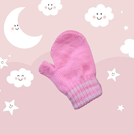 Parmaksız Kız Bebe Eldiveni Pembe Örgü Eldiven 0-3 Yaş