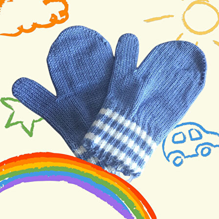 Parmaksız Erkek Bebe Eldiveni Mavi Örgü Eldiven 0-3 Yaş