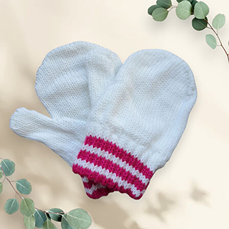 Parmaksız Kız Bebe Eldiveni Beyaz Örgü Eldiven 1-3 Yaş