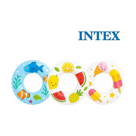 Intex 3-6 Yaş 51 cm Baskılı Simit Şişme Havuz ve Deniz Yüzme Simidi Çocuk Can Simidi