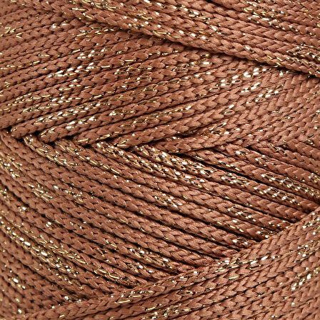 Loren Soft Star Makrome İpi Sarı Simli Kahverengi