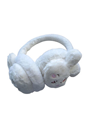 Kız Çocuk  3D Peluş Tavşan Kulaklık Beyaz