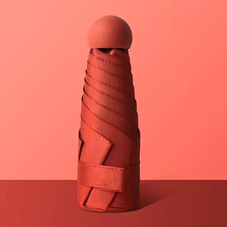 6 Telli Mini Cepboy Kapsullü Şemsiye -Kırmızı