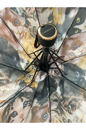 Kedi Desenli 8 Telli Manuel Rüzgara Dayanıklı Şemsiye