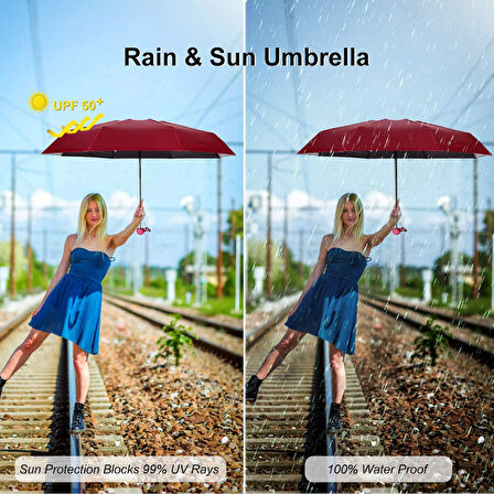 Mini Cep Boy Lüx Şemsiye UV Korumalı Bordo Mini Şemsiye