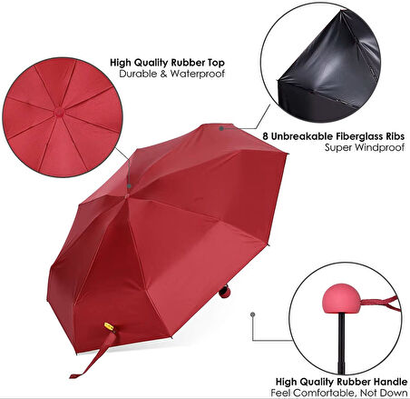 Mini Cep Boy Lüx Şemsiye UV Korumalı Bordo Mini Şemsiye