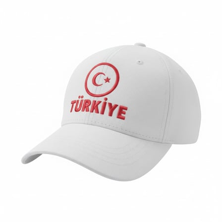 Ay Yıldız Nakışlı Çocuk Bayrak Şapka Türkiye Nakışlı  6-12 Yaş Çocuk Şapka Beyaz