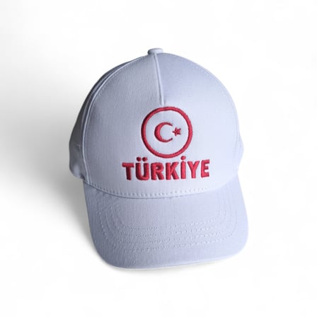 Ay Yıldız Nakışlı Çocuk Bayrak Şapka Türkiye Nakışlı  6-12 Yaş Çocuk Şapka Beyaz