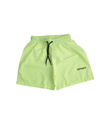 Neon Yeşili Cocuk Deniz Havuz Şordu 6-7 Yaş