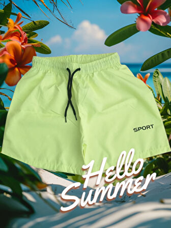 Neon Yeşili Cocuk Deniz Havuz Şordu 6-7 Yaş