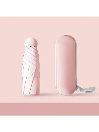 6 Telli Mini Cep Boy Kapsullü Şemsiye -Pembe
