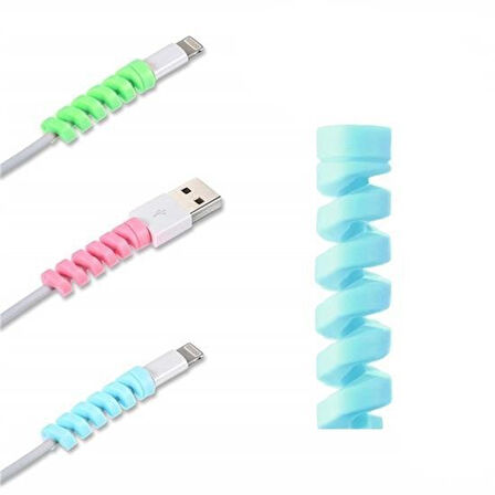 BUFFER® 4lü Apple Uyumlu, Android Şaj Kablosu Koruyucu Silikon Spiral Yay Aparat