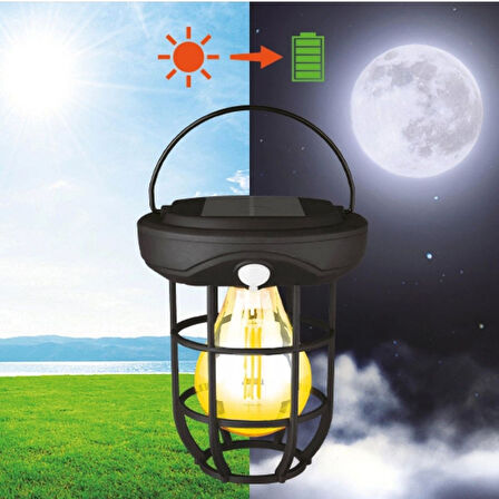 BUFFER® Solar Kamp Feneri – Güneş Enerjili, Otomatik Şarj ve Gece Işığı, Taşınabilir ve Asılabilir LED Dış Mekan Lamba