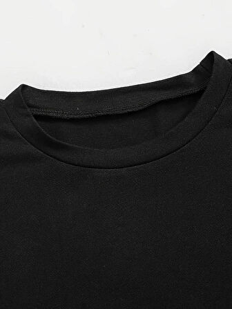 Siyah Spor Crop Top Bisiklet Yaka DARKALIP Soft Touch Parmak Detaylı Spor Body