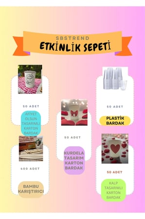 *YENİ*Parti Etkinlik Piknik Set 50’er adet, Karton Bardak Set,Plastik Bardak Set,Karıştırıcı