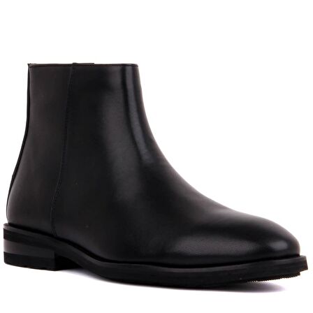 Sail Laker's Sivri Burun Orta Topuk Fermuarlı Soğuk Havaya Dayanıklı Günlük Siyah Klasik Bot Deri