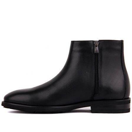 Sail Laker's Sivri Burun Orta Topuk Fermuarlı Soğuk Havaya Dayanıklı Günlük Siyah Klasik Bot Deri