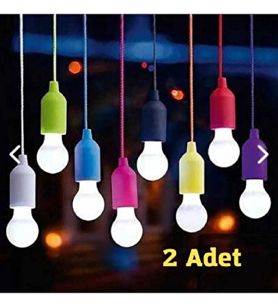 2 Adet Pilli Çek Bırak Ipli Asılabilir Taşınabilir Ampül Kamp Lambası Çadır Led Işıldak 
