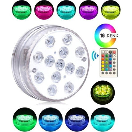  3 Adet Su Geçirmez Su Altı Akvaryum Havuz Aydınlatma Rgb Kumandalı 16 Renk Pilli Led