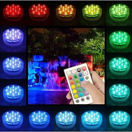  3 Adet Su Geçirmez Su Altı Akvaryum Havuz Aydınlatma Rgb Kumandalı 16 Renk Pilli Led