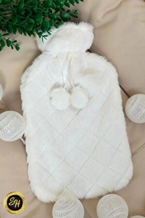 Beyaz-peluş Kılıflı Çıkarılabilir Sıcak Su Torbası 2 Litre