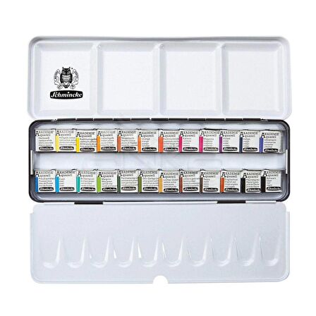Schmincke Akademie Sulu Boya Aquarell Metal Kutu Yarım Tablet 24'lü Set