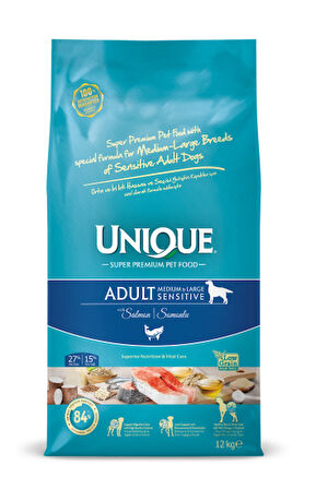 Unique Sensitive Orta ve İri Irk Yetişkin Köpek Maması Somonlu 3 kg