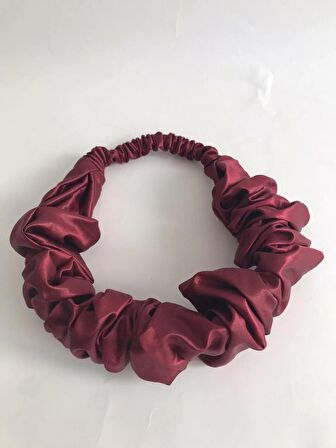 Kadın Bordo Saten Büzgülü Scrunchie Saç Bandı / Bandanası