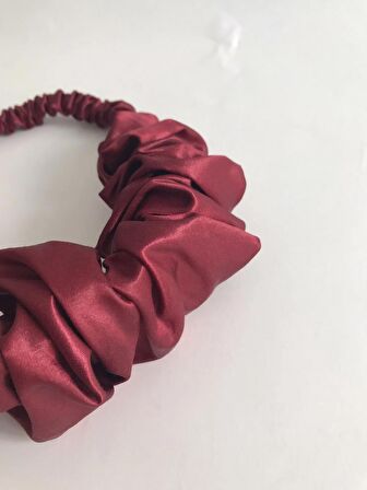 Kadın Bordo Saten Büzgülü Scrunchie Saç Bandı / Bandanası