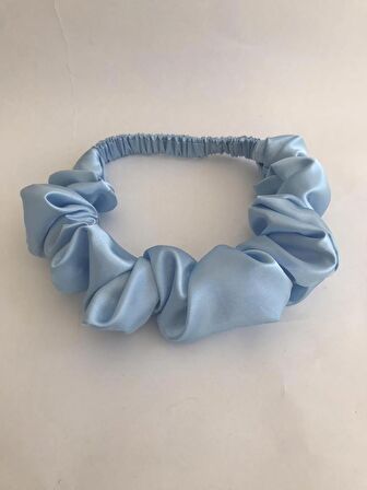 Kadın Mavi Saten Büzgülü Scrunchie Saç Bandı / Bandanası