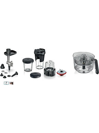 Bosch Mums 6 Serisi Uyumlu Kıyma Çekme ve Genel Doğrayıcı Aparatı-Narenciye Sıkacağı 3lü Set