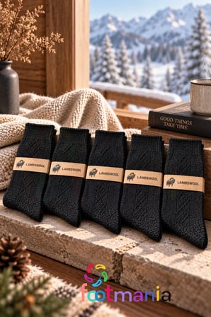 Erkek Siyah Kışlık Lambswool Çorap 5 Çift